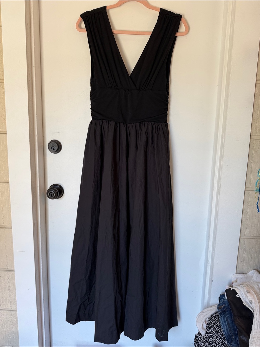 En Saison sleeveless mixed-media maxi dress black pockets medium NWT